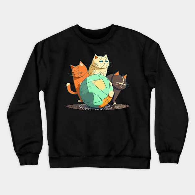 3 Cats and a Ball Crewneck Sweatshirt by i2studio